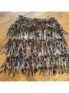 CHICOS WOMENS SIZE 2 LEOPARD FRINGE PULL ON SKIRT US 12
